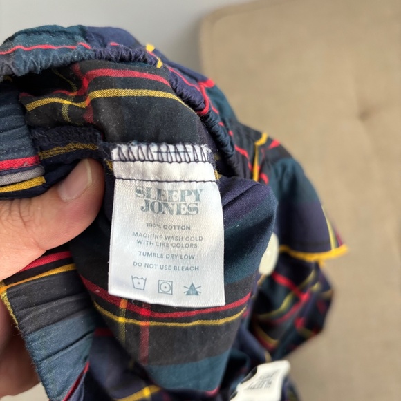 Sleepy Jones Marina Pajama Set in Holiday Navy Plaid - Size Medium - Picture 3 of 10